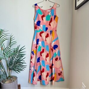 Colorful Brushstroke Print A-Line Dress with Pockets
